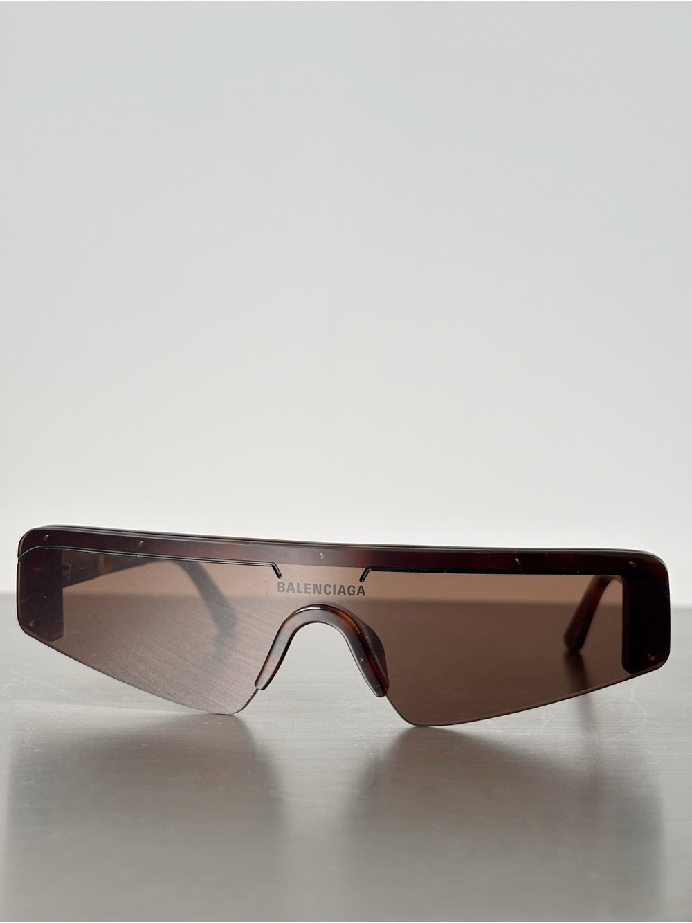 Balenciaga BB0003S 006 Shield Sunglasses – Havana Brown Visor